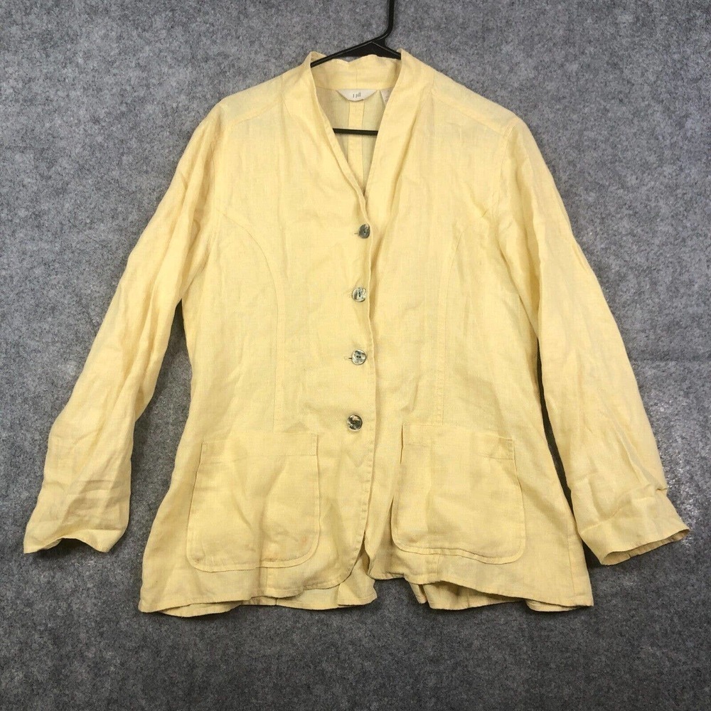 J Jill Cardigan Jacket Women's Size Small 4 Button Up Yellow Linen Casual